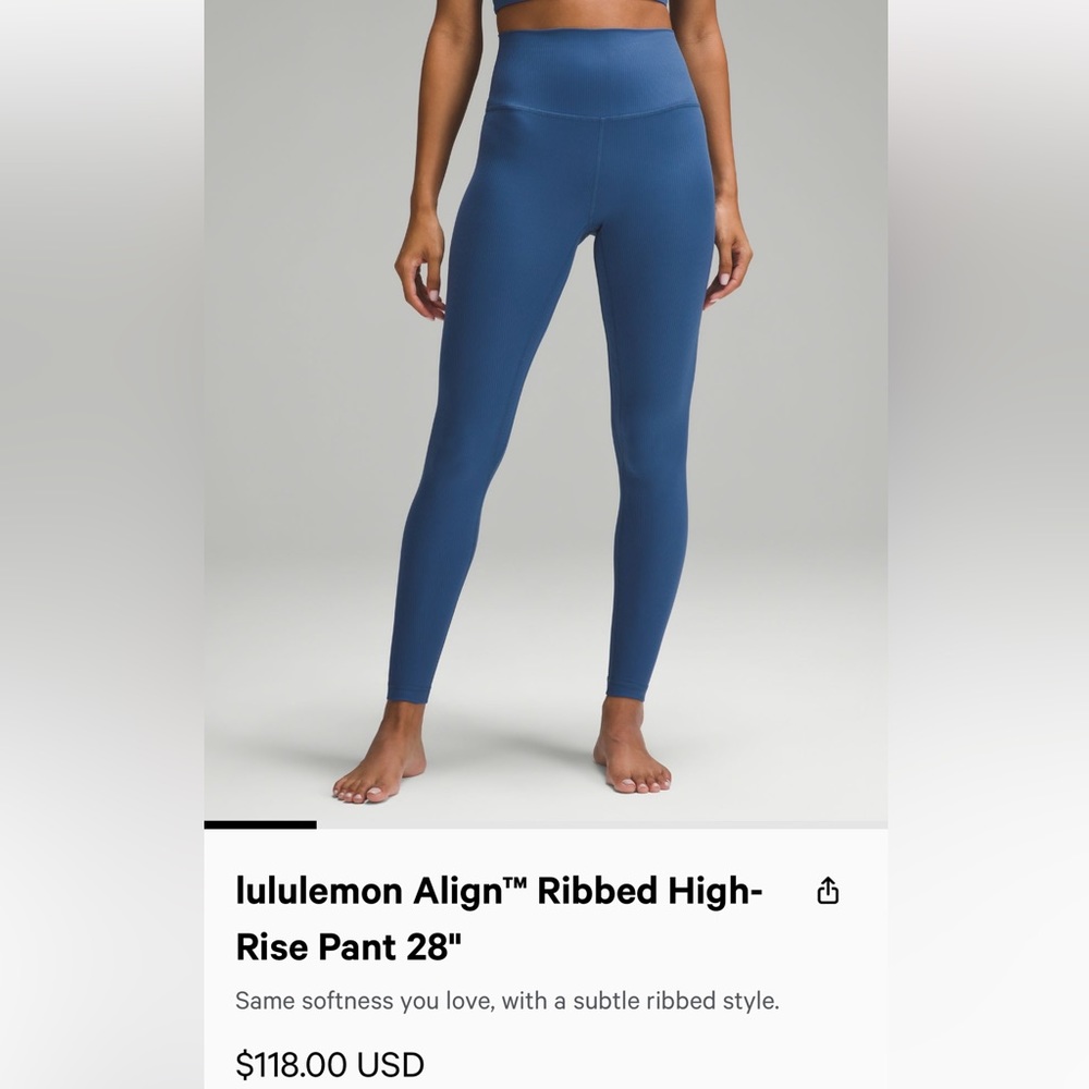 NWT Lululemon Align Ribbed Leggings 28” Pitch Blue Size 4